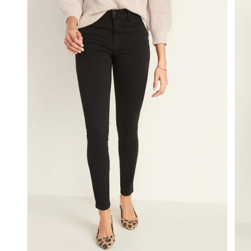 High-Waisted Rockstar 24/7 Sculpt Super Skinny Black Jeans - size 12